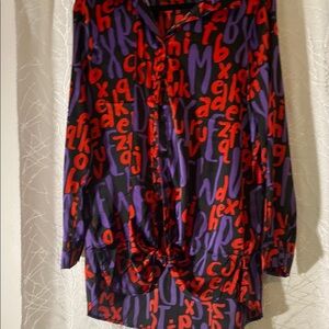 Vibrant Red and Purple Abstract Long Sleeve Top